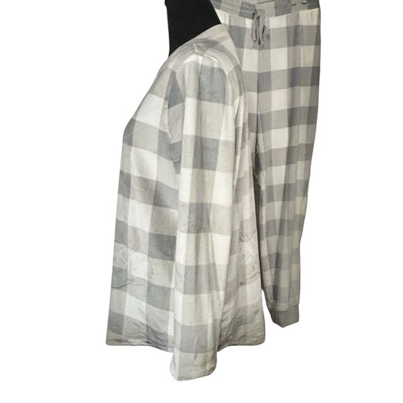 2 Pc Rachel Zoe Pajama Set Gray Plaid Velour Plush Jogger Style Pants - Picture 2 of 12